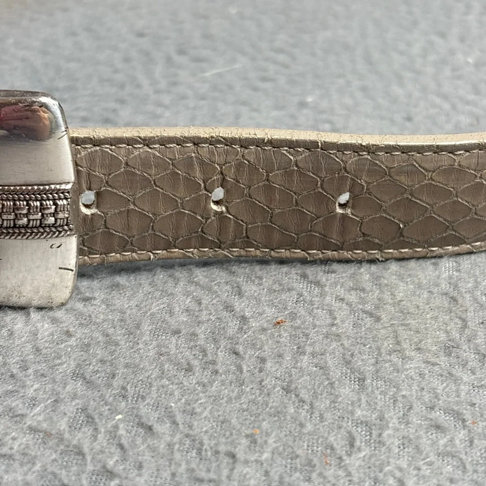 Vintage 1998 Bucklesource Taupe Snakeskin Western Belt Silver Tone Hardware